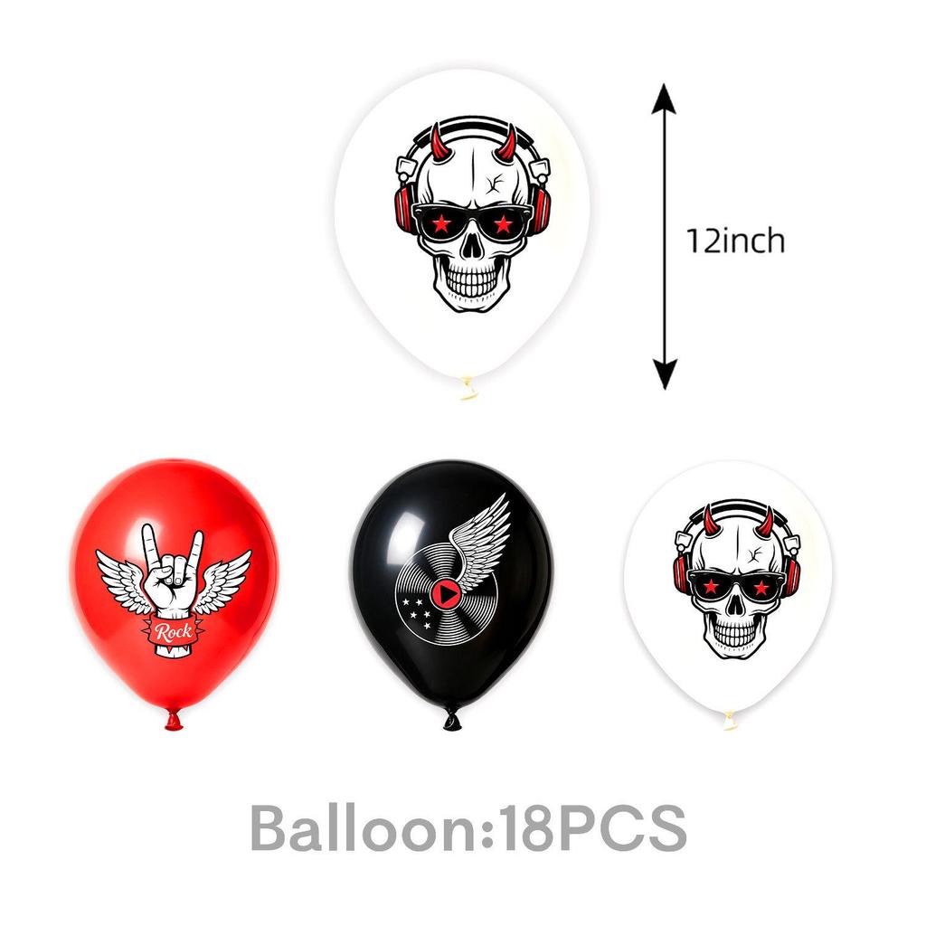 Rock Skull Birthday Party Set: Disposable Plates, Cups, Tablecloth, Banners & Decorations.