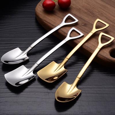 Stainless Steel Iron Shovel Spoon Coffee Ice Cream Spoon Engineering Shovel Retro Cute Square Head Spoon Kitchen Gadget