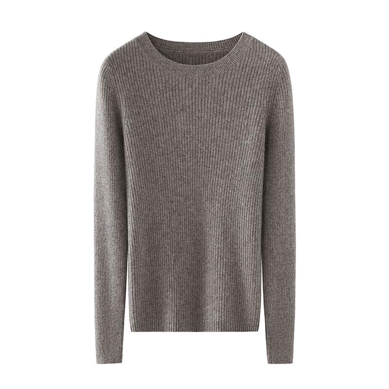 Autumn/Winter Women's Striped 100% Cashmere Round Neck Slim Knit Sweater