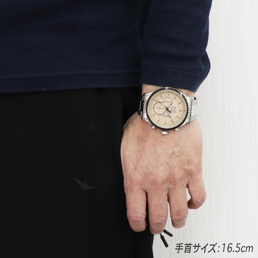 SEIKO ALBA AT3855X1 Cronógrafo Crono Cuarzo Negocios Analógico Fecha Calendario Champán Oro Rosa Plata Acero Inoxidable Correa de Hombre [Artículo]