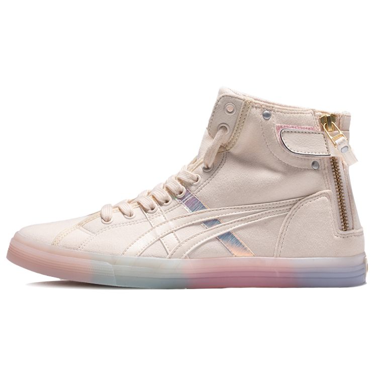 Asics Double Clutch Fabric Synthetic Leather Retro Casual High-Top Skate Shoes Women Sneakers Off-White 1203A172-101