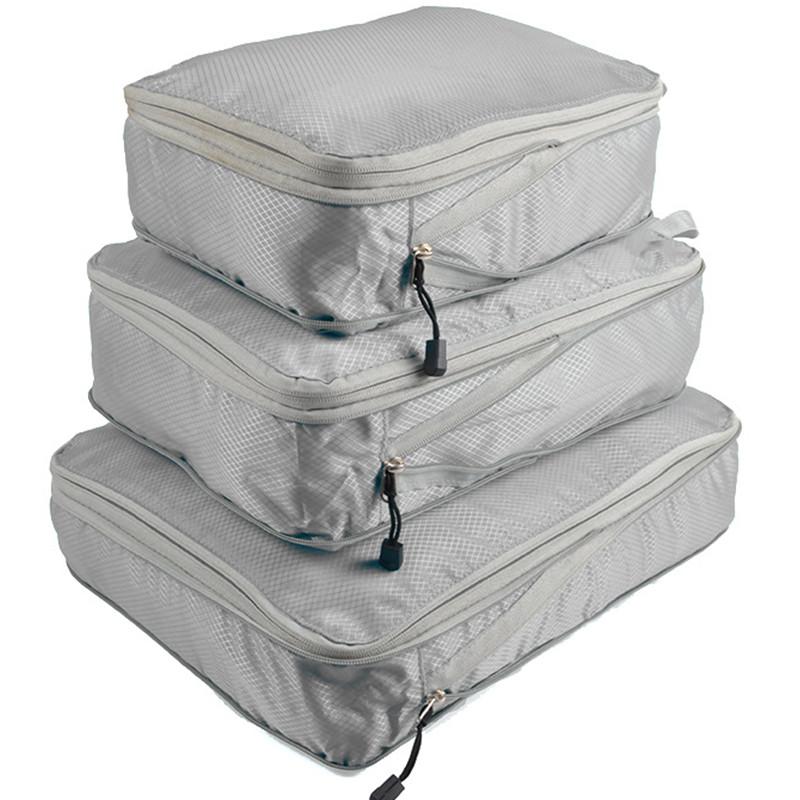 

Сжимаемая упаковка дорожная сумка для хранения Cubes водонепроницаемый чемодан нейлон портативный с сумочкой органайзер для багажа Set 3 pieces L M S бежевый