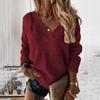 2025 Autumn/Winter V-Neck Solid Color Women's Sweater - Fashionable European & American Knit Long Sleeve Pullover