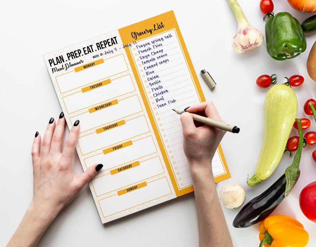 Inkdotpot Weekly Meal Planner Notepad 7"x10 , "Kitchen Menu" Magnetic Meal Planning Pad with Tear Off Grocery S-54 Sheets