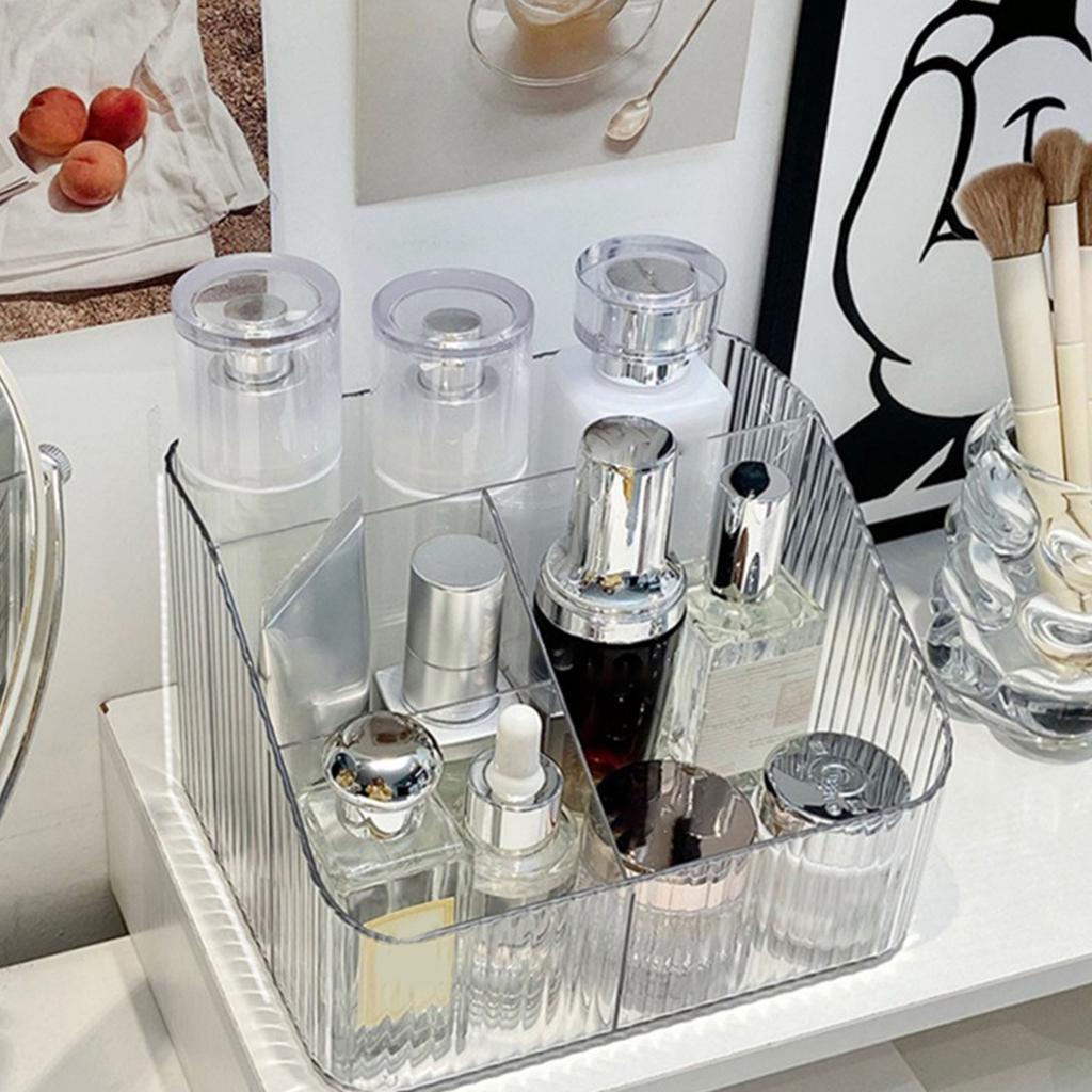 Transparent Trapezoid Cosmetic Organizer Storage Box with Divided Compartments for Bathroom Vanity Desk Countertop