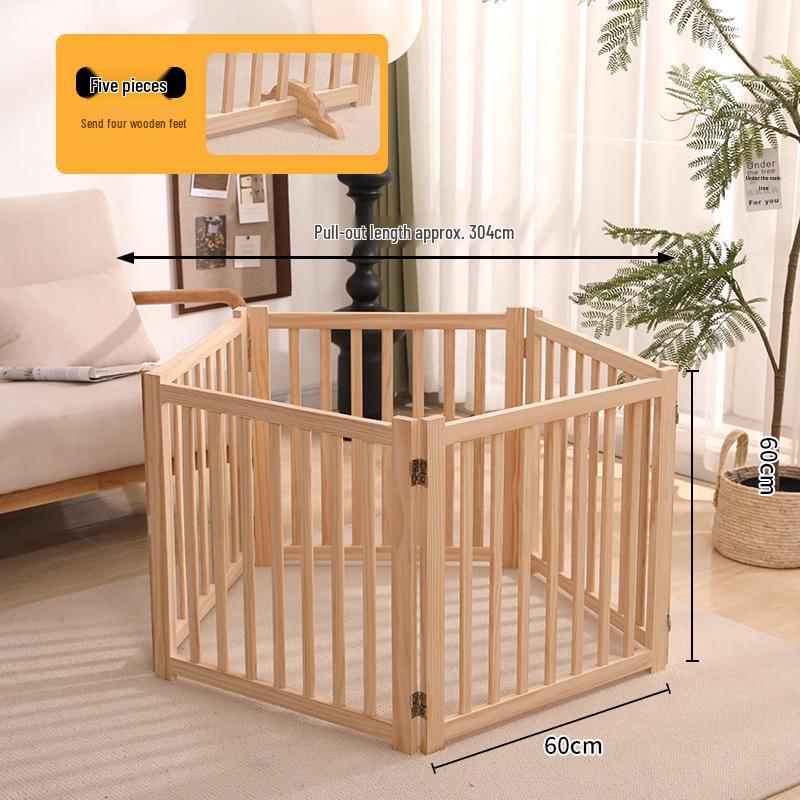 Foldable Solid Wood Dog Fence - Detachable, Easy to Store, Eco-Friendly, Natural Finish, Versatile Dog Cage