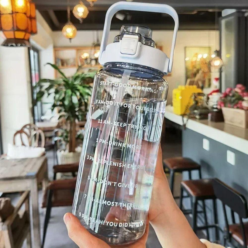 With Time Marker Fitness Straw Cups 2L Drink Bottle Plastic Sports Water Bottles  for Outdoor