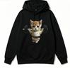 Street Style Women Hoodie Cute Meme Cat Lifting Dumbbell Graphic Print Loose Fit Drawstring Sweatshirt Casual Daily Women Hoodie