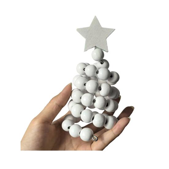 Nordic Wooden Spiral Christmas Tree Ornament Rustic Beaded Boho Christmas Tree Figurine for Home Office Farmhouse Centerpiece