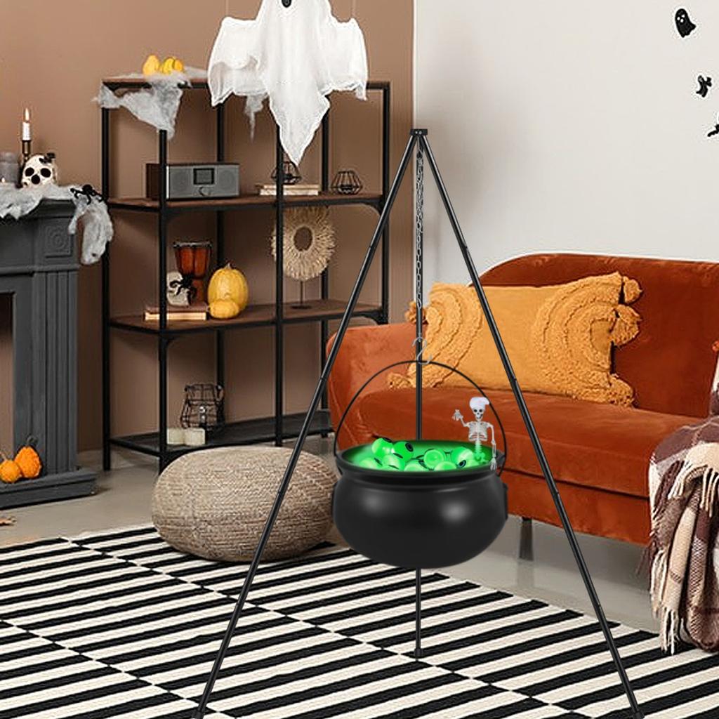 Decorations Outdoor,Witches Cauldron For Yard Decorations,Large Witches Cauldron On Tripod With String Lights, Skeleton And Eyeballs