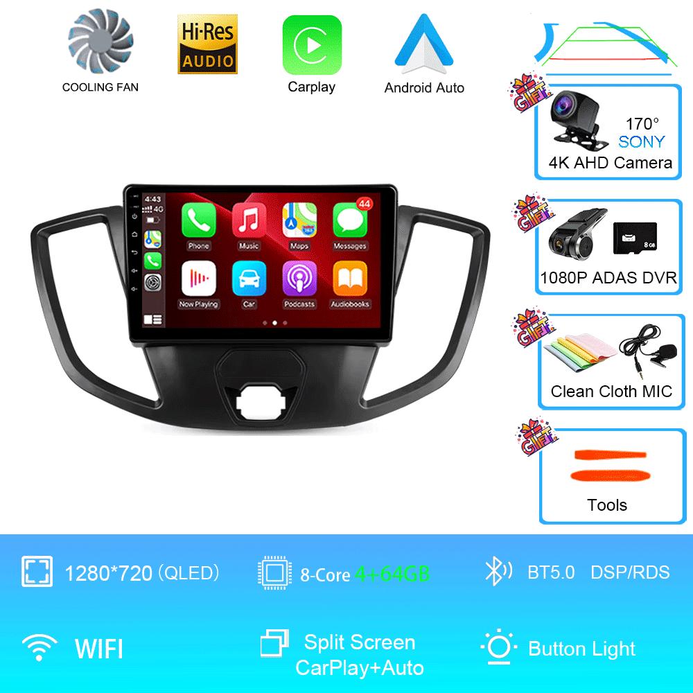 Car Radio Android 14 For Ford Transit 2015 2016 2017 2018 Carplay Multimedia Video Player GPS Stereo 2din WIFI+4G BT QLED Screen