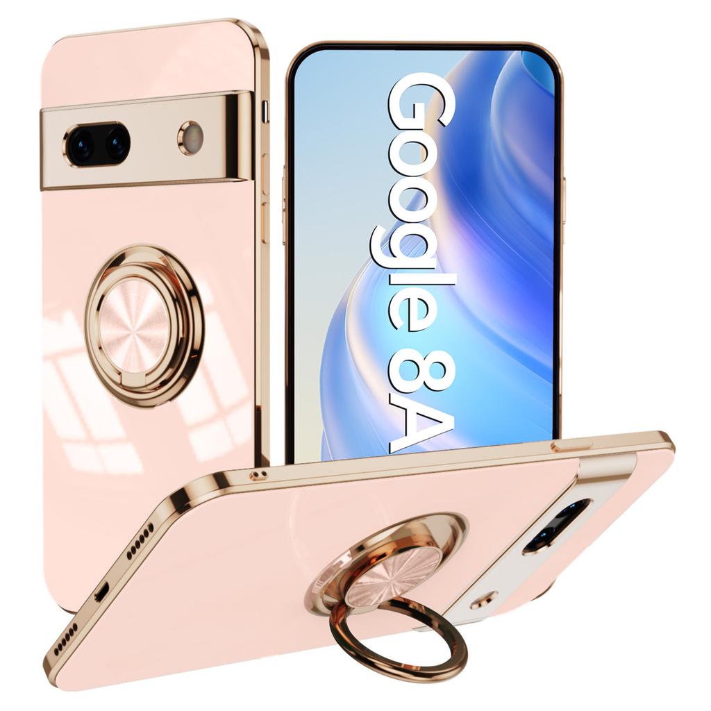 For Google Pixel 8a Case Precise Cutouts 6D Electroplating TPU Phone Cover with Ring Holder