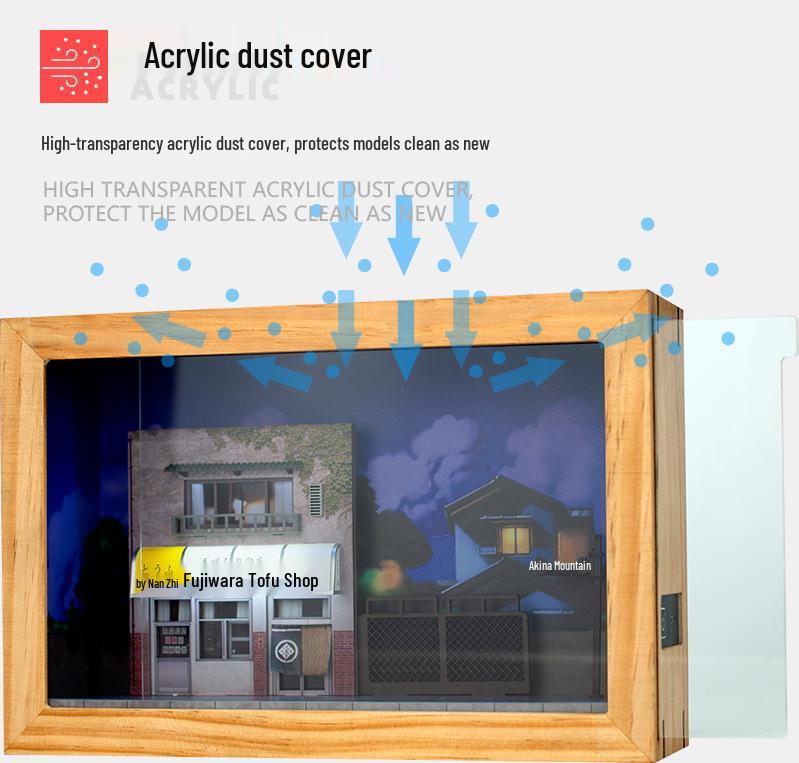 Kamei Kaku 1:64 Fujiwara Tofu Shop Anime Scene Photo Frame Wall Display with Touch Switch Dust Cover.