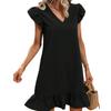2025 Summer New European and American Style Solid Color V-neck Flying Sleeve Ruffle Edge Dress Women's Vacation Casual Temperament Dress