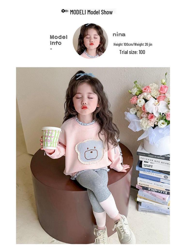 Höst Koreansk Stil Flickors Patchwork Sweatshirt & Leggings Set