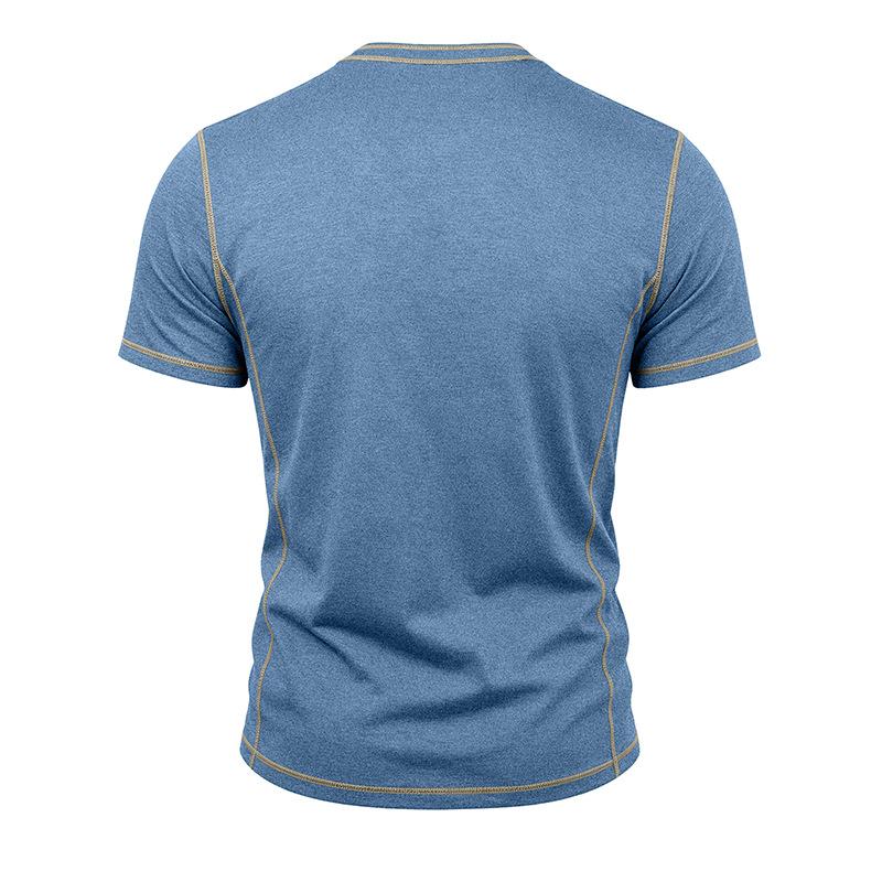 Men's Summer Short Sleeve T-Shirt Round Neck Patchwork Retro American Style Casual Tops