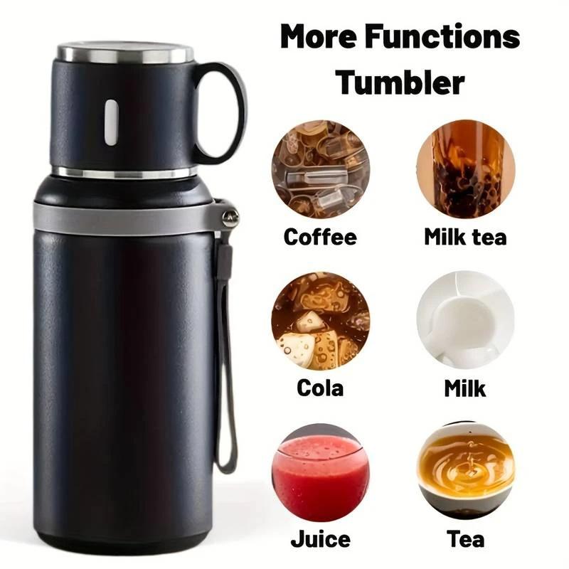 Stainless Steel Insulated Bottle With Cup Lid Tea Infuser Portable Travel Thermos Mug With Strap Leakproof 600ml 800ml For Office Outdoor Use