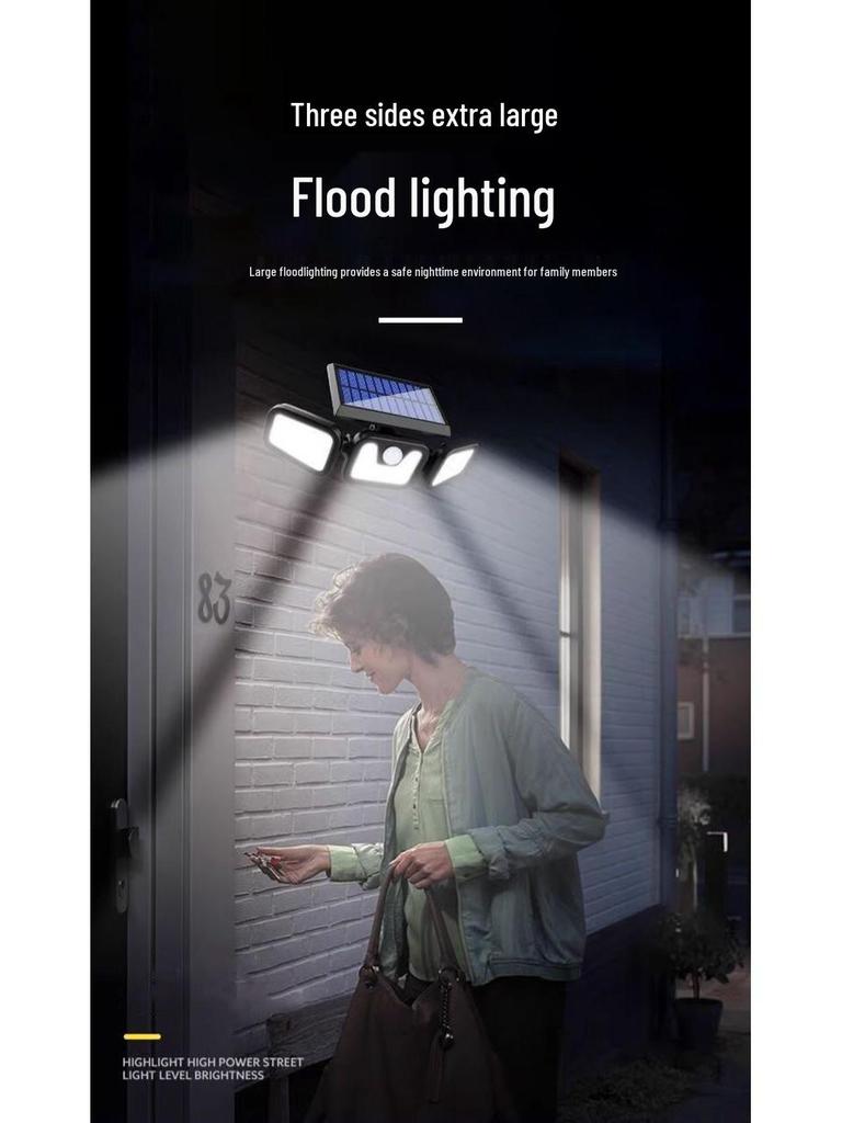 Super Bright Solar-Powered Three-Head Motion Sensor Outdoor Wall Lights