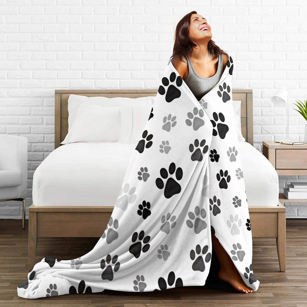 Dog Paw Print and Bone Blanket Quality Soft Throw Blanket Winter Girls Boys Home Decor Pattern Bedspread