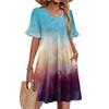 Women A Line Sun Dress Short Sleeve V Neck Printed Dress With Pockets