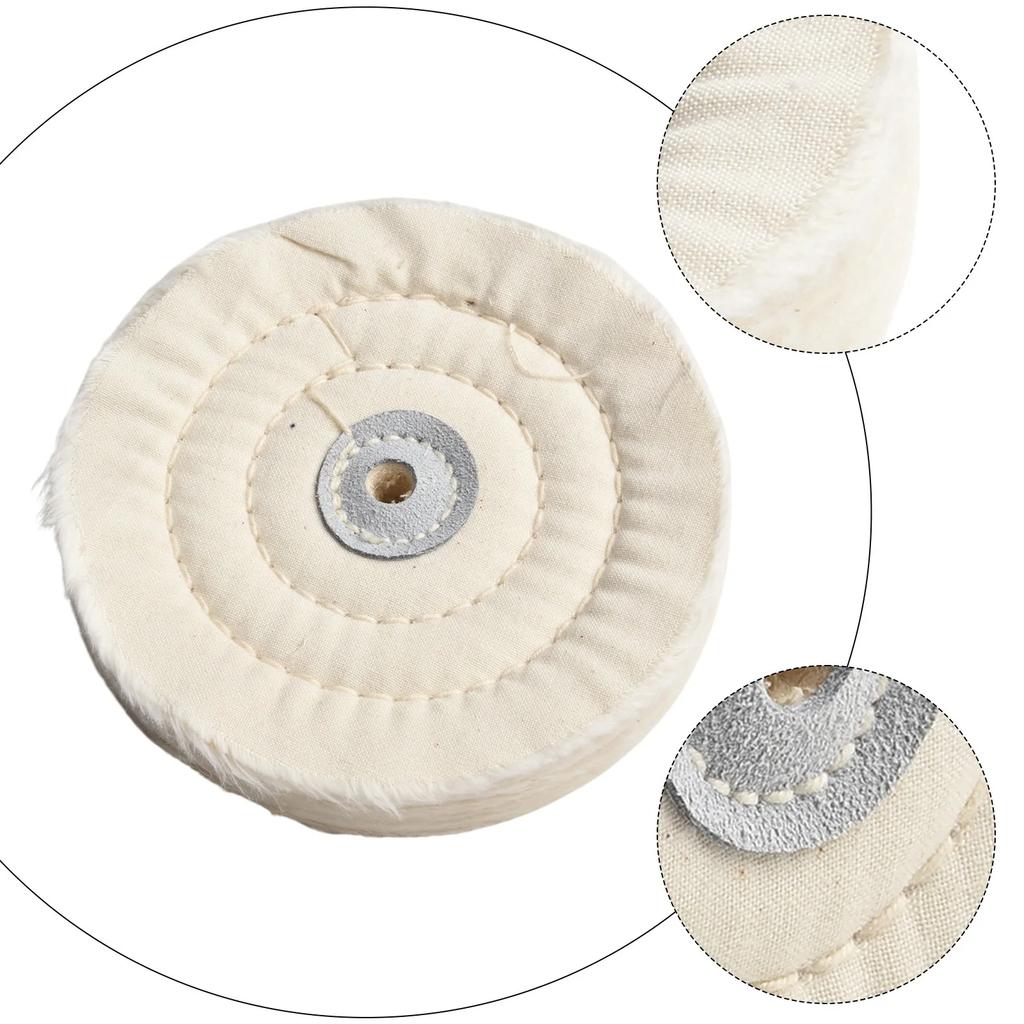 5 Inch Cotton Polishing Wheel Disc With Leather Center Suitable For Metal Jewelry Stainless Steel Wood Plastic Ceramic