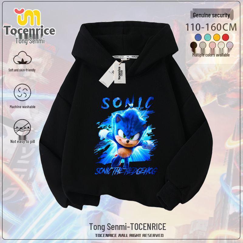 Sonic the Hedgehog Fleece-Lined Kids Hoodie - Trendy Spring/Autumn Jacket for Boys & Girls
