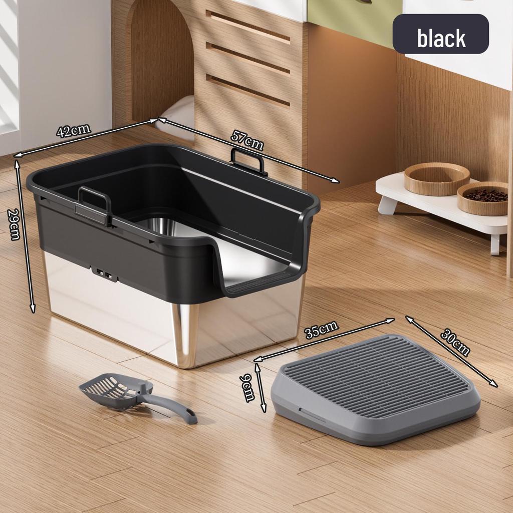 Odor-Proof Stainless Steel Enclosed Cat Litter Box with Anti-Splash Top Entry