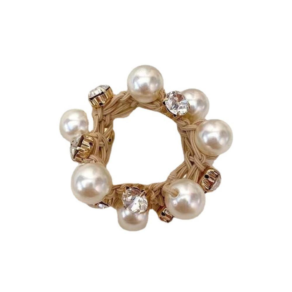 Retro Glitter Rhinestone Pearl-Trimmed Scrunchie Hair Tie for Women
