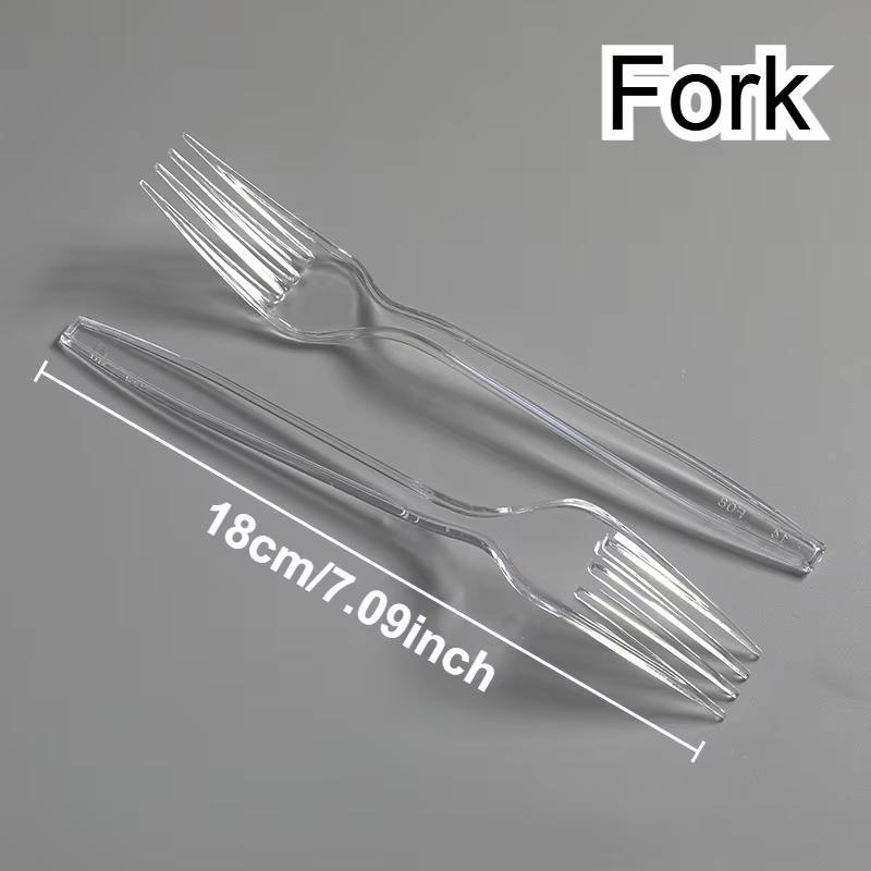 

100PCS Disposable Knives Forks Spoons Transparent Household Kitchen Plastic Tableware Dessert Ice Cream Birthdays Cakes Tools 100PCS