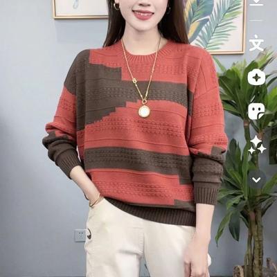 Women's Autumn and Winter Pullover Sweater Stitching Jacquard Sweater  Loose Fashion Women's