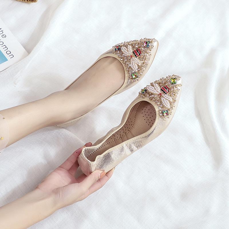 Rhinestone Soft-soled Women's Shoes, Which Can Be Rolled and Easily Carried, Ballet Flat Shoes