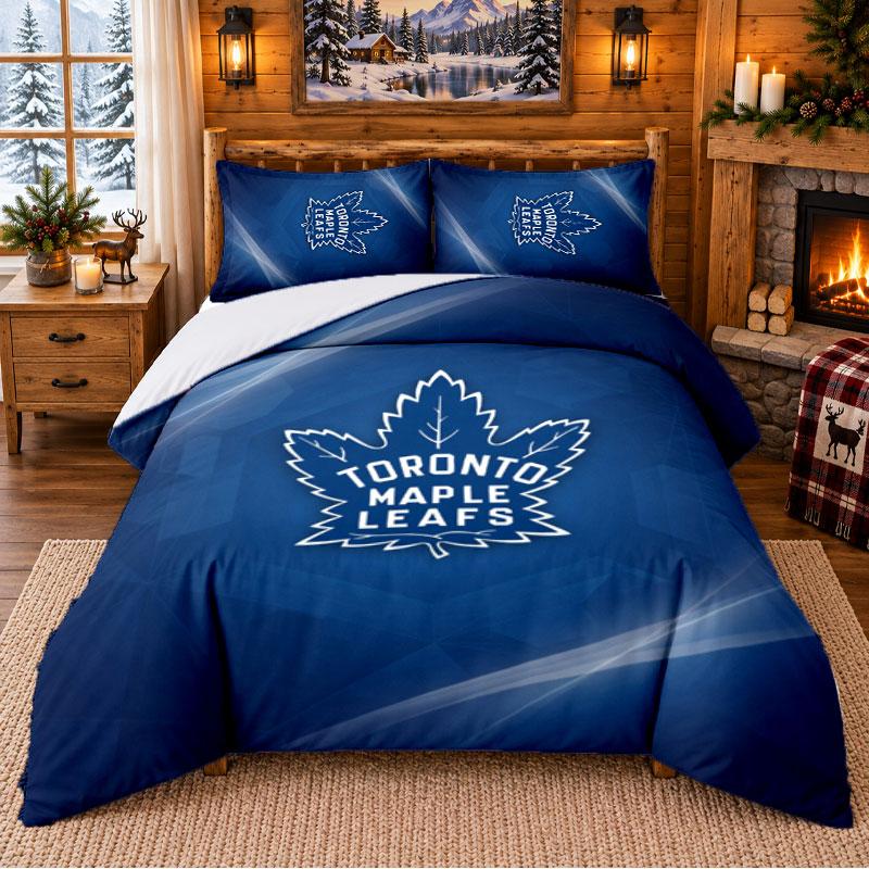 Drukowany 3-częściowy komplet pościeli Wzór Toronto Maple Leafs Prześcieradło Poszewka na poduszkę Do wystroju sypialni