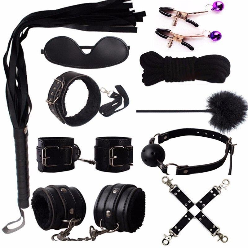Role-playing 10 PCs BDSM Adult Sex Plush Cuff Lace Up Drawstring Sexy Bedding Strap Couple Sex Toy Set Popular