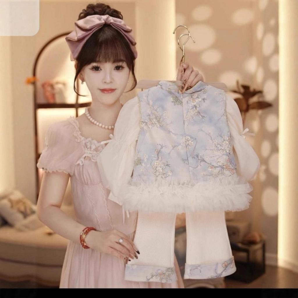 2025 Chinese-Inspired Autumn/Spring Fashion Set for Girls: Long Sleeve, Stylish and Elegant.