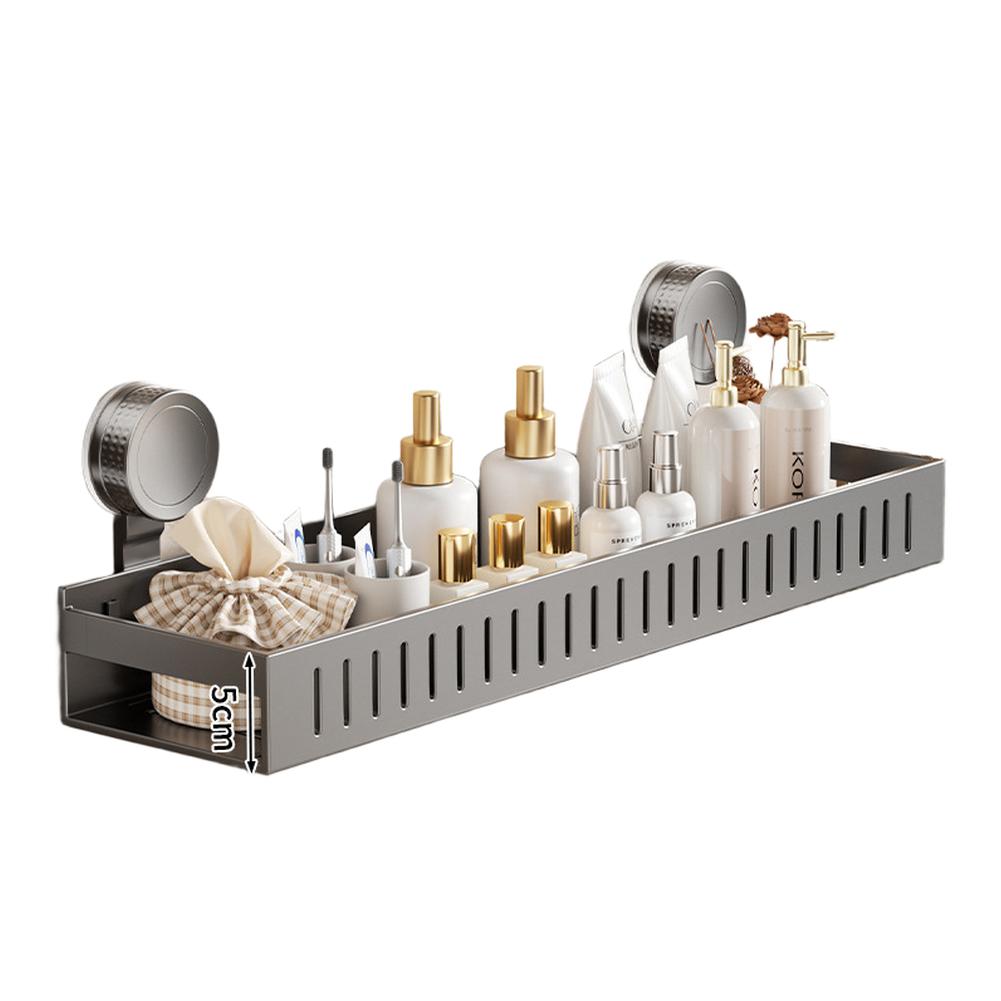 Multi Tier Suction Cup Shower Shelf with Hooks and Towel Rack for Efficient Bathroom Storage Rust Resistant Finish