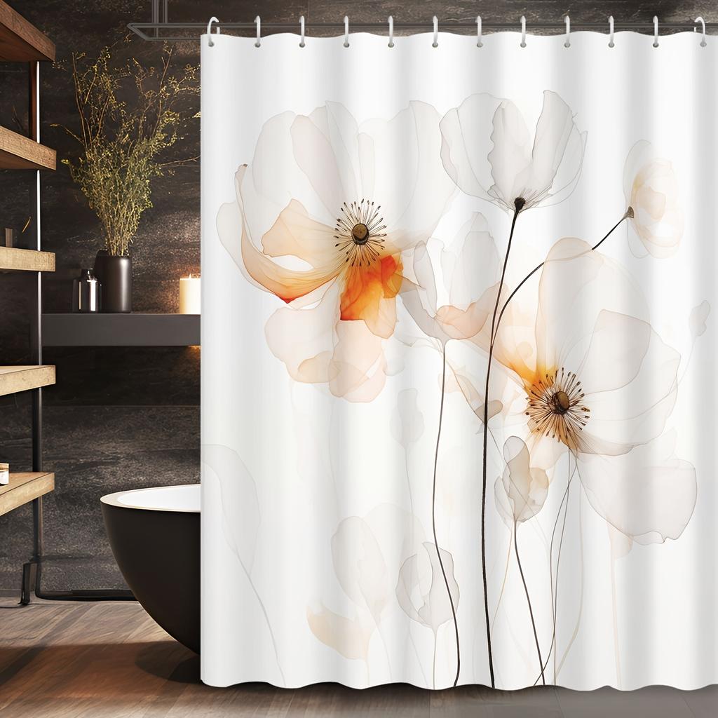 Elegant Abstract Floral Shower Curtain, Grommet Top, Unlined | All-Season Bathroom Decor | Minimalist Design