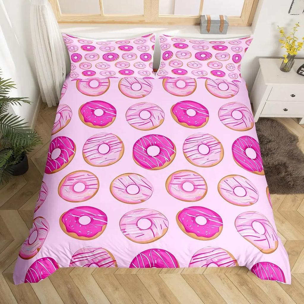 Donuts Bedding Duvet Cover Chocolate Doughnut Bedding Set Black White Comforter Cover Microfiber Whimsical Dessert Quilt Cover