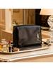 YSL - Black patent leather cosmetic bag with gold logo and zipper closure