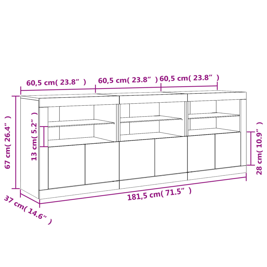 Sideboard with LED Lights Smoked Oak 181.5 x 37 x 67 cm