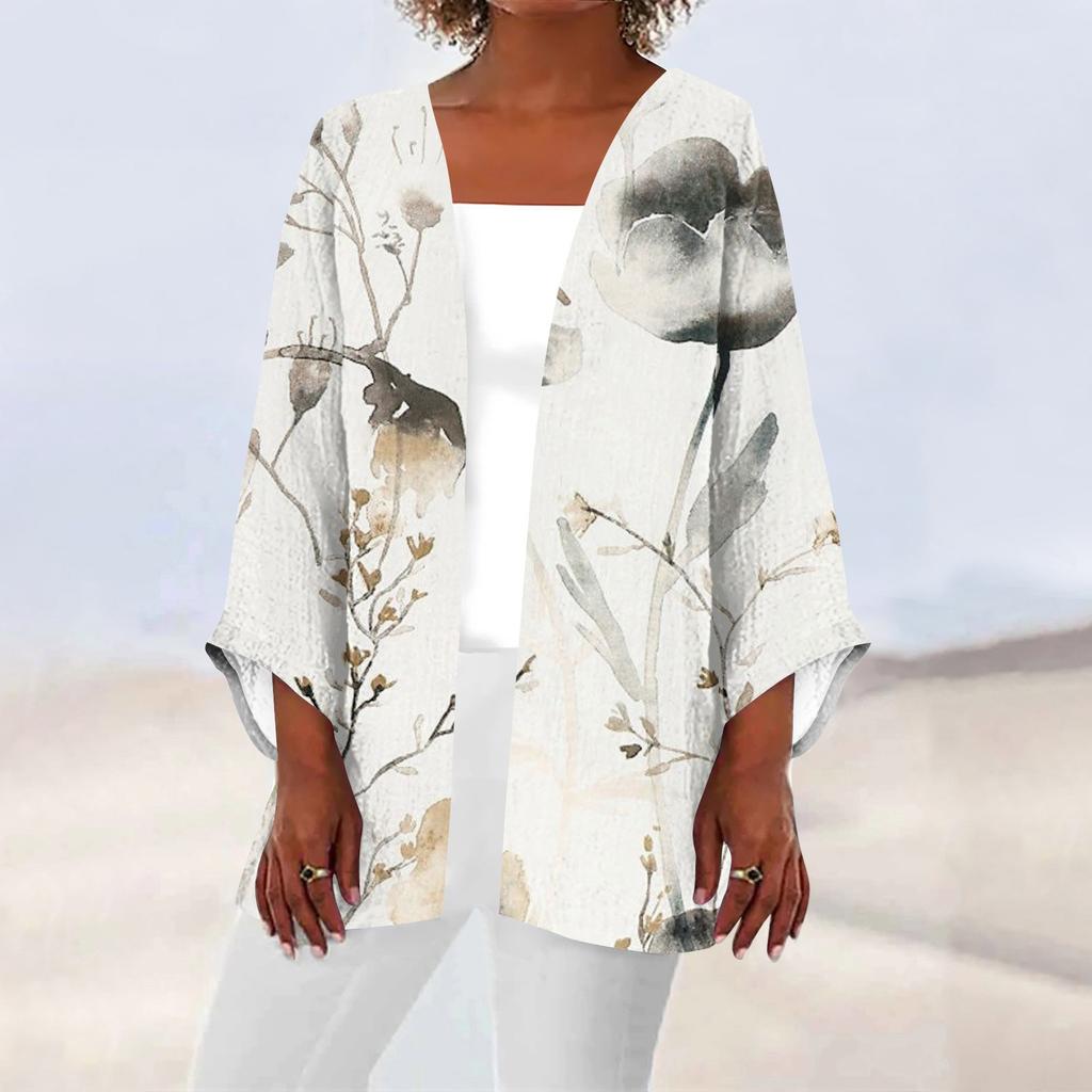 Dámská ležérní móda Caot Retro tištěná lehká středně dlouhá bunda Cardigan