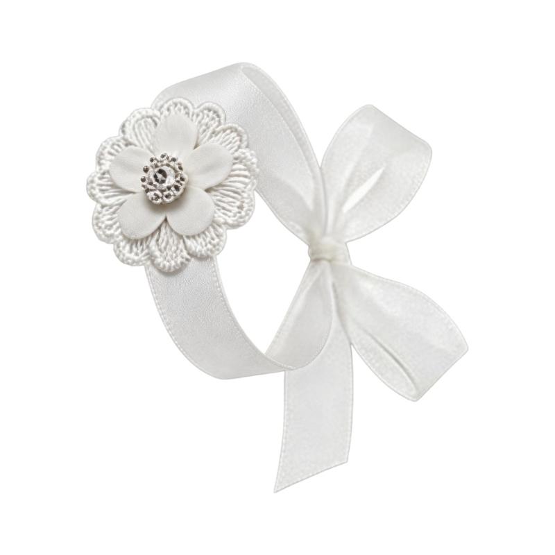 A52E White Fabric Bowknot Hair Clip Coordinating Wrist Flower Bridal Accessories For Elegant Celebrations