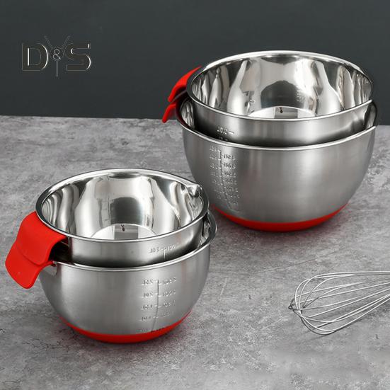 Tigela de salada de aço inoxidável com marca de escala, superfície polida, livre de BPA, fácil de limpar, lavável na máquina de lavar louça, tigela de mistura multifuncional