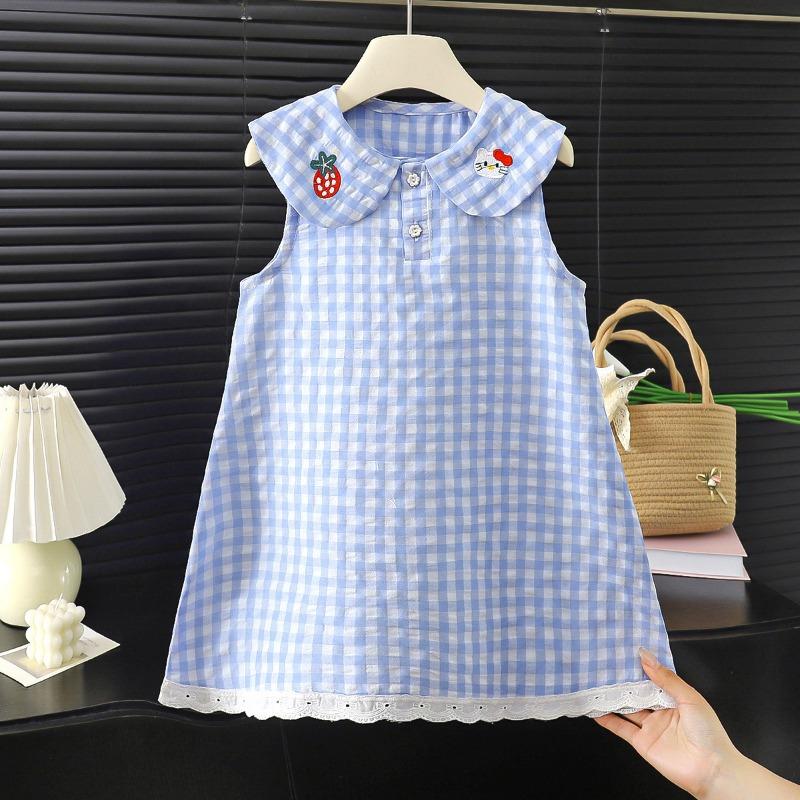 Sweet Doll Collar Sleeveless Summer Girls Dress Kids Children Casual Clothing