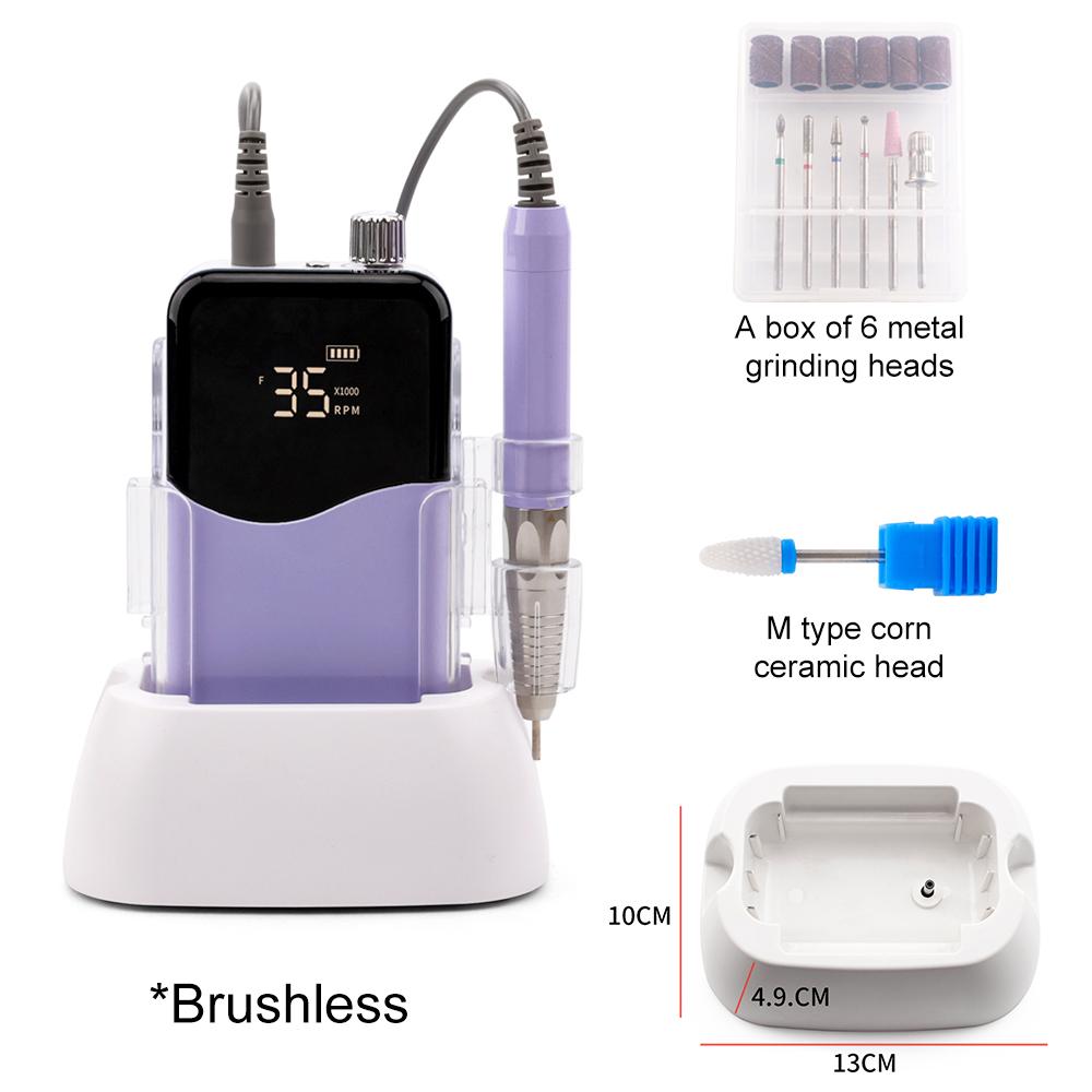 

BEPAN Brushless 85w 35000RPM Gradient Color Handle Rechargeable Nail Drill Portable Desktop Base Cordless Wave Pro Nail Drill UK фиолетовый