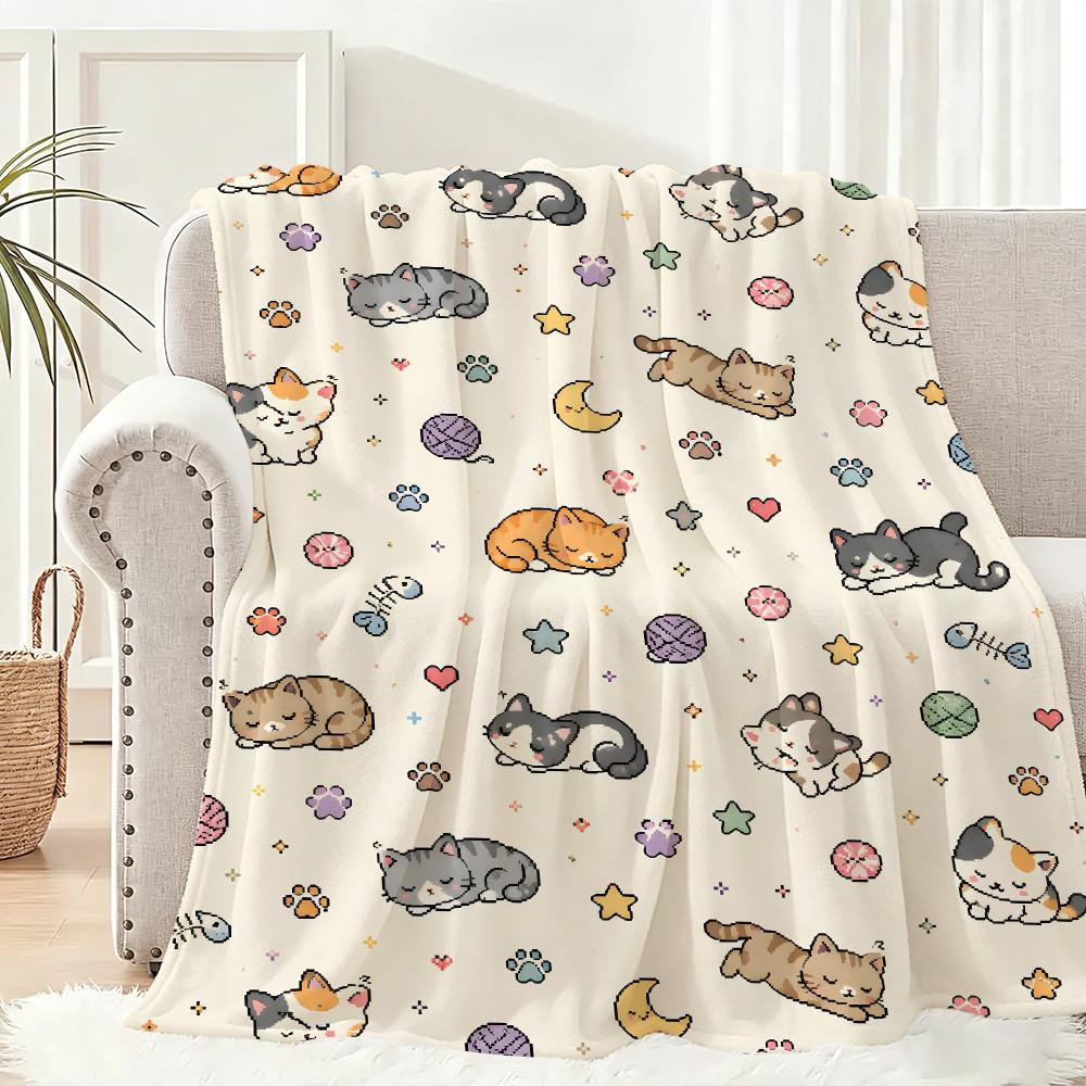 Cute Animal Art Graffiti Cat Dog Dinosaurs Kid Throw Lightweight 240G Flannel Blanket Soft Skin-Friendly For Summer Cooling