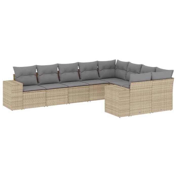 VidaXL Salon de Jardin avec Coussins 9 pcs, Canapés de Terrasse, Ensemble de Meubles de Patio, Mobilier d'Extérieur, Beige 3223038