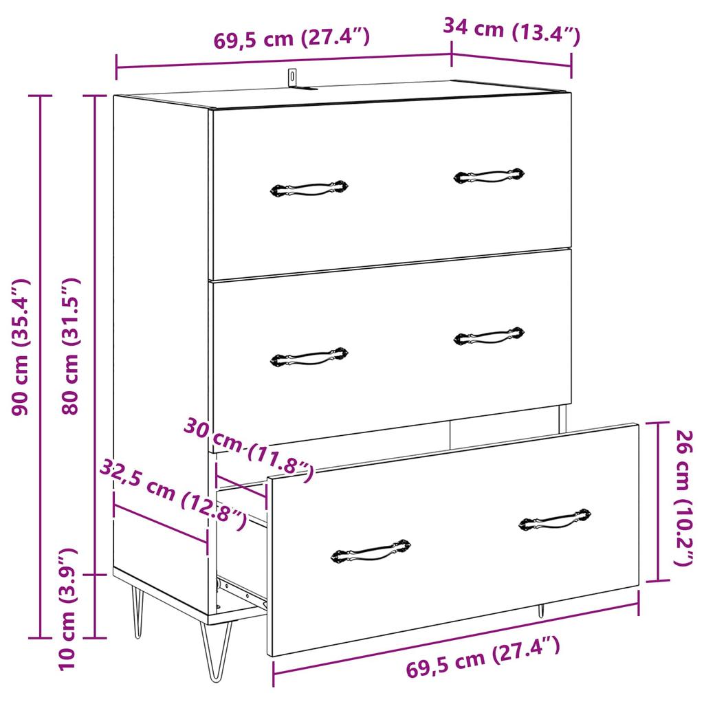 Sideboard Reclaimed Wood 69.5 x 34 x 90 cm Engineered Wood and Iron