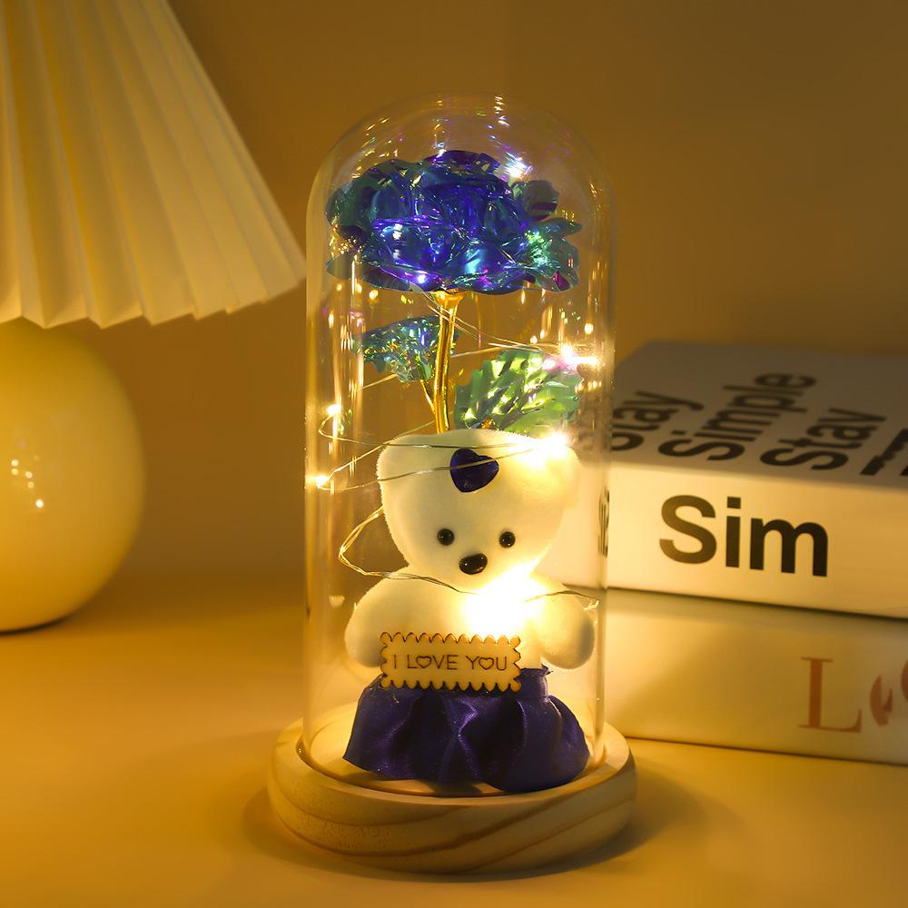 Eternal flower glass cover gold foil laser rose christmas halloween birthday gift doll bear ornament