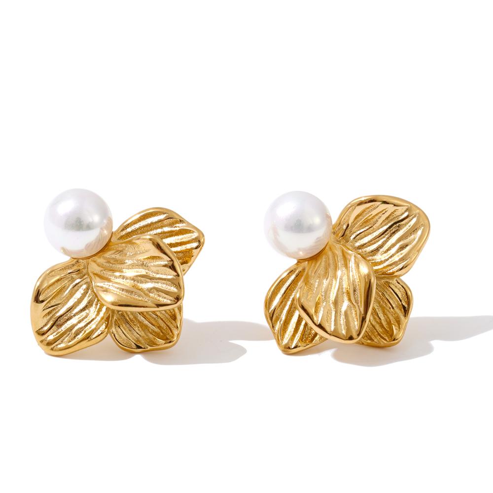 Yhpup New Arrivals Stainless Steel Simulated Pearls Flower Stud Earrings Prevent Allergy Korean Attractive Women Quality Jewelry