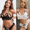 2 Pcs/Set Bra Panties Set Hollow Out Shirring Lace Bow Decor Solid Color Adjustable Strap Thin